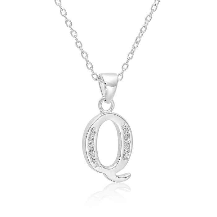 Sterling Silver Alphabet Initial CZ Pendant Necklace - All Letters