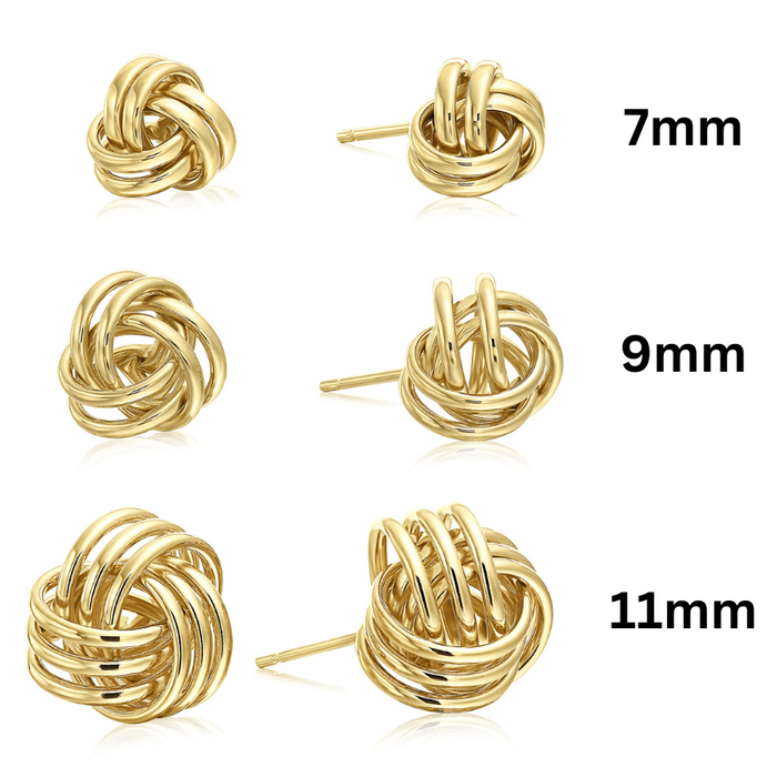 LIVE GOLD PRICE - 14k Yellow Gold Polished Love Knot Stud Earrings - Pushback 7mm 9mm 11mm