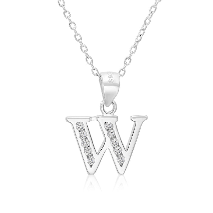 Sterling Silver Alphabet Initial CZ Pendant Necklace - All Letters