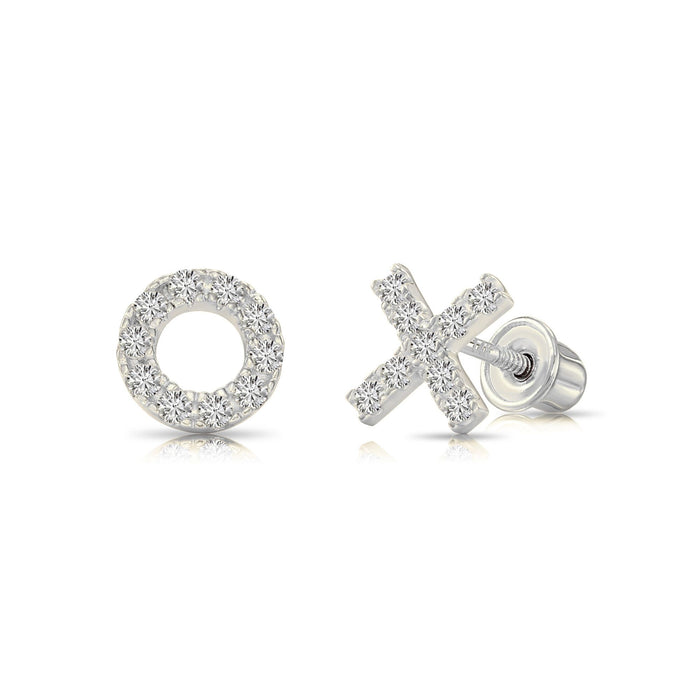 14K White Gold XO Stud Earrings, Screwback