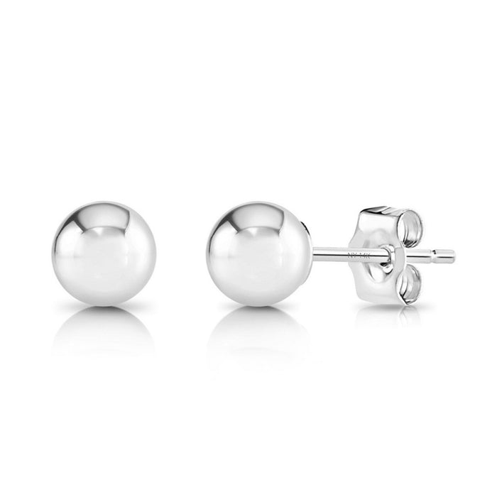 14K White Gold Classic Ball Stud Earrings - Pushback