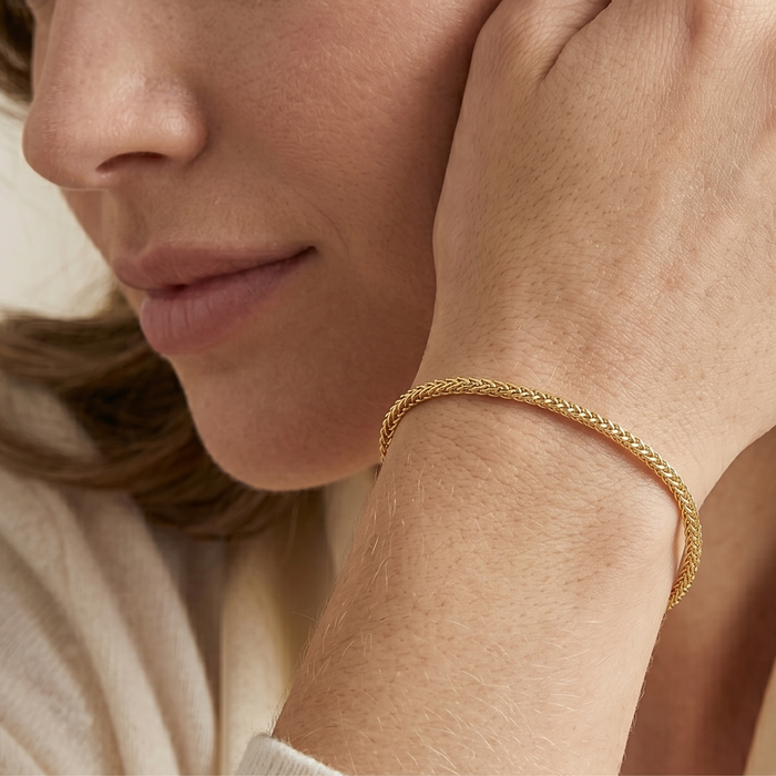 14k Gold Plated Italian Franco Chain Bracelet, Solid Sterling Silver, With Lobster Lock, 7 Inches