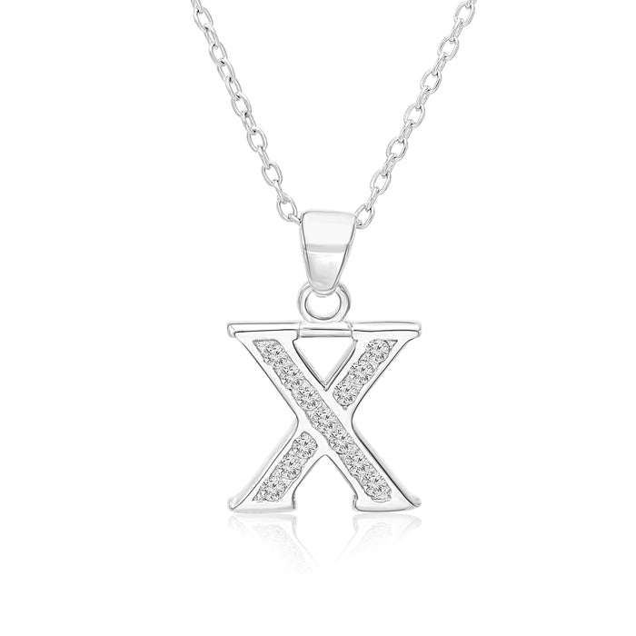 Sterling Silver Alphabet Initial CZ Pendant Necklace - All Letters