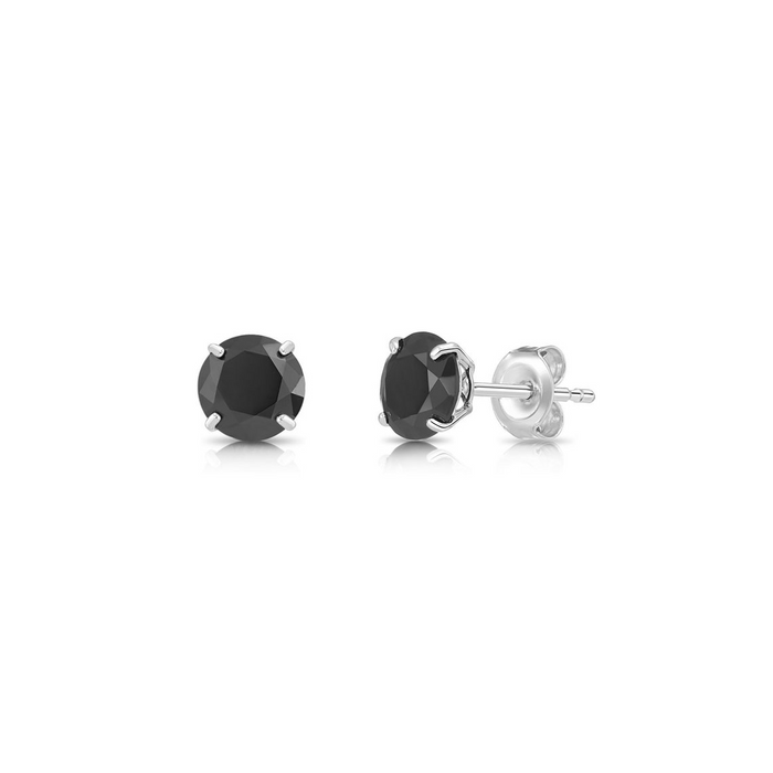 10K White Gold Cubic Zirconia Black Onyx Stud Earrings Pushback