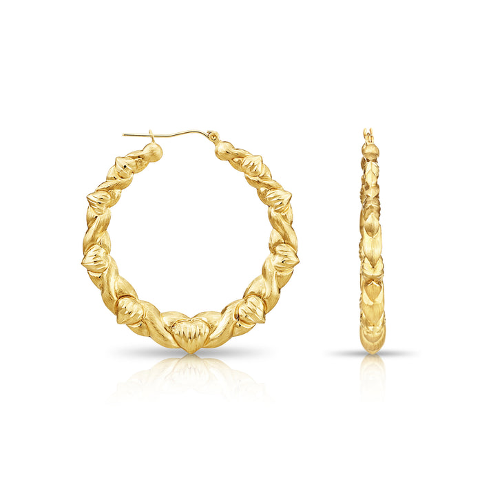 10K Gold Round and Heart style Hoop Earrings