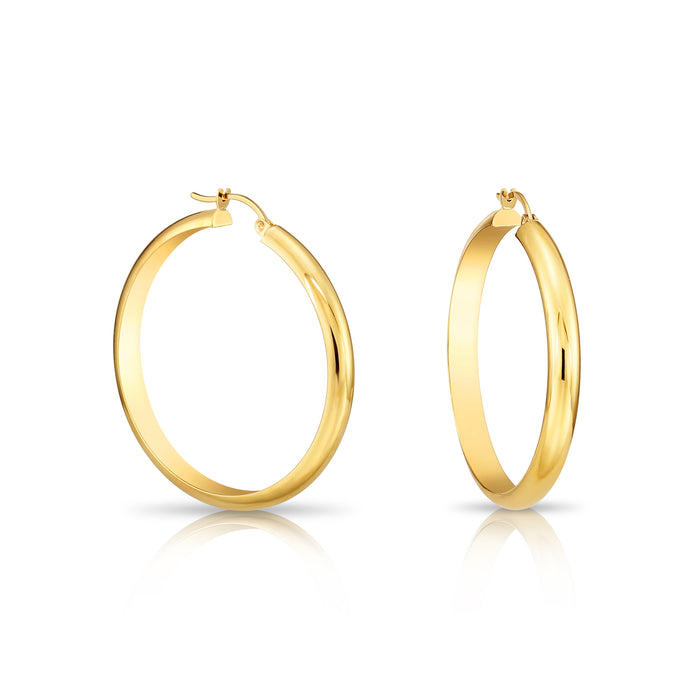 14K Half Round Polished Gold Hoop Earrings
