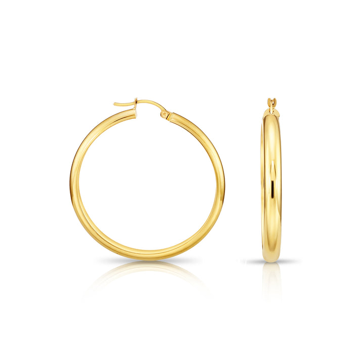 14K Half Round Polished Gold Hoop Earrings