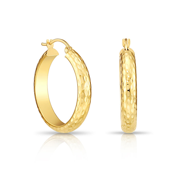 14K Gold Half Round Hoop Earrings, ORDC Diamond Cut