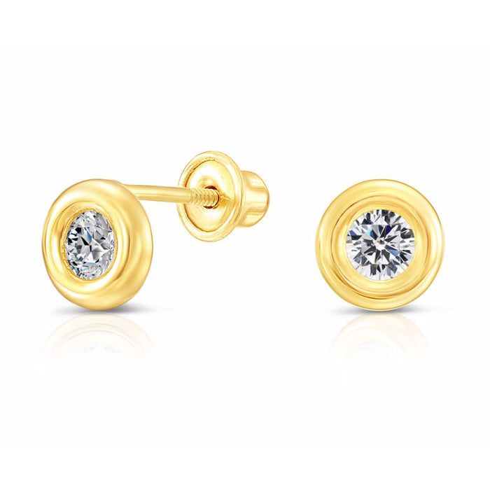 10k Yellow Gold Round Bezel-Set Stud Earrings with CZ Center