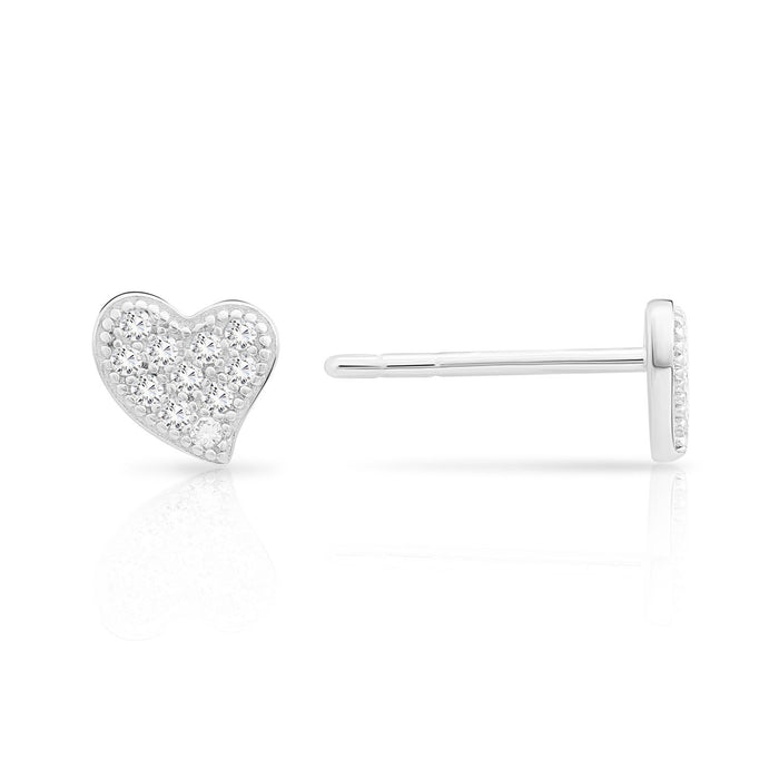 Sterling Silver Curved Heart CZ Stud Earring