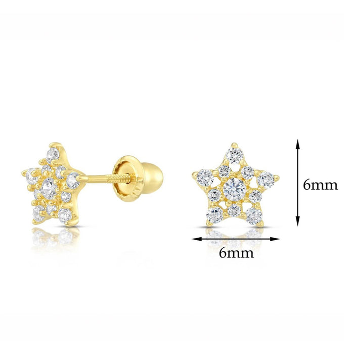 10k Yellow Gold Star Stud Earrings with Cz