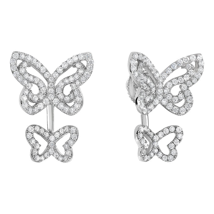 Sterling Silver 2 in 1 Double Butterfly CZ Earrings