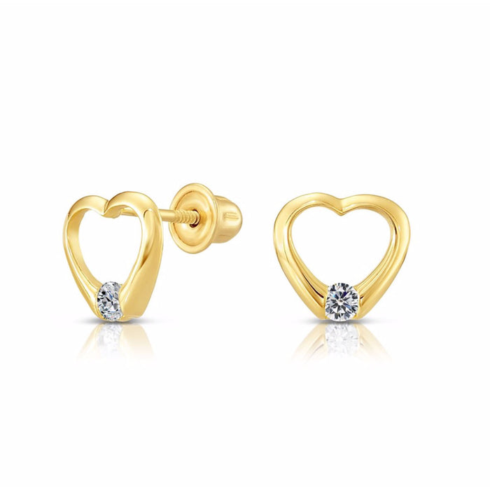 10k Yellow Gold Heart Stud Earrings with Cz
