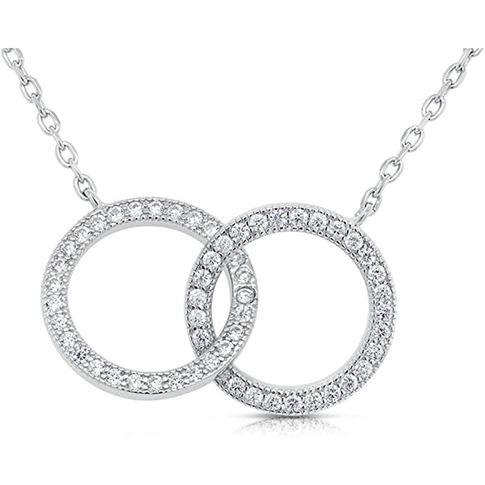 Sterling Silver Double Love Ring CZ Pendant Necklace