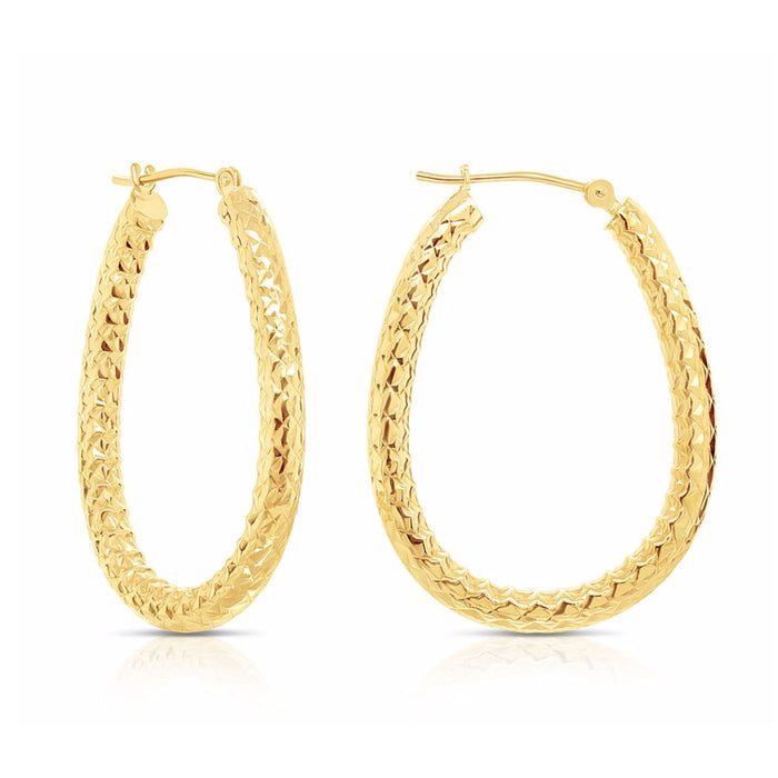 14k Yellow Gold Oval Hoop Earrings with Alligator Design