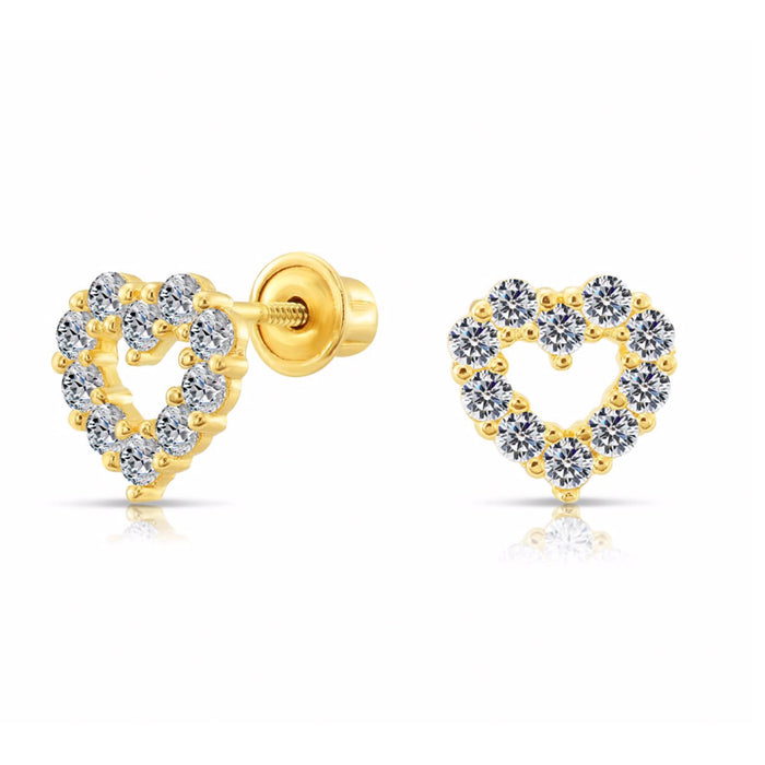 10k Yellow Gold Heart CZ Stud Earrings