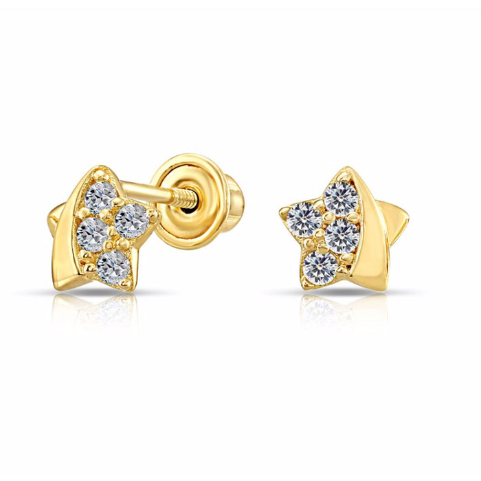 10k Yellow Gold Star Stud Earrings with CZ