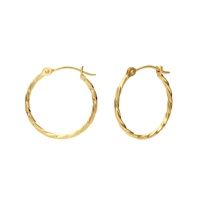 14k Yellow Gold Thin Twist Hoop Earrings
