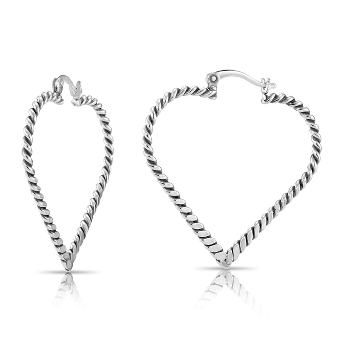 Twisted Rope Heart Hoop Earrings in 925 Sterling Silver