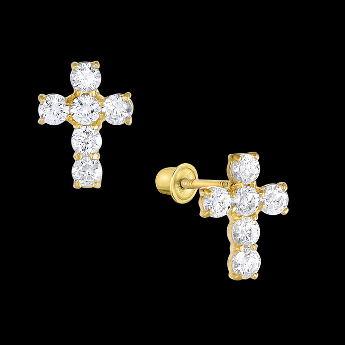 14k Yellow Gold CZ Cross Stud Earring 30-9