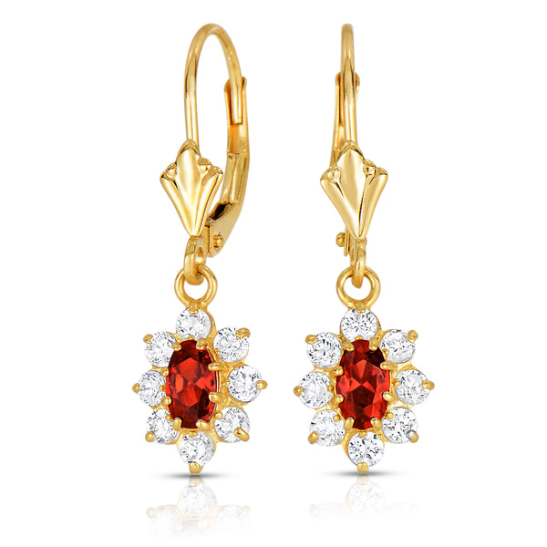 14k Yellow Gold Cubic Zirconia Birthstone Dangle Flower Earrings, Leverback