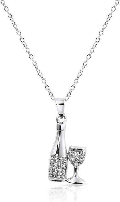 Sterling Silver Celebration Champagne and Glass CZ Pendant