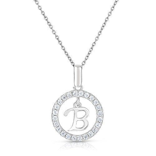 Sterling Silver Cubic Zirconia Round Initial Pendant