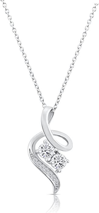 Sterling Silver Curved Side-by-side Cubic Zirconia Pendant