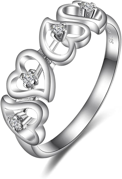 Sterling Silver Cubic Zirconia Four Open Hearts Ring