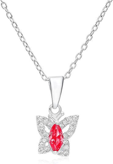 Sterling Silver Simulated Birthstone Halo Butterfly Pendant