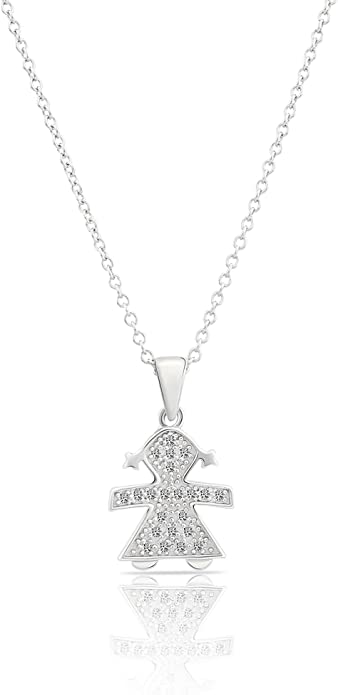 Sterling Silver Girl in Pigtails with Cubic Zirconia Pendant