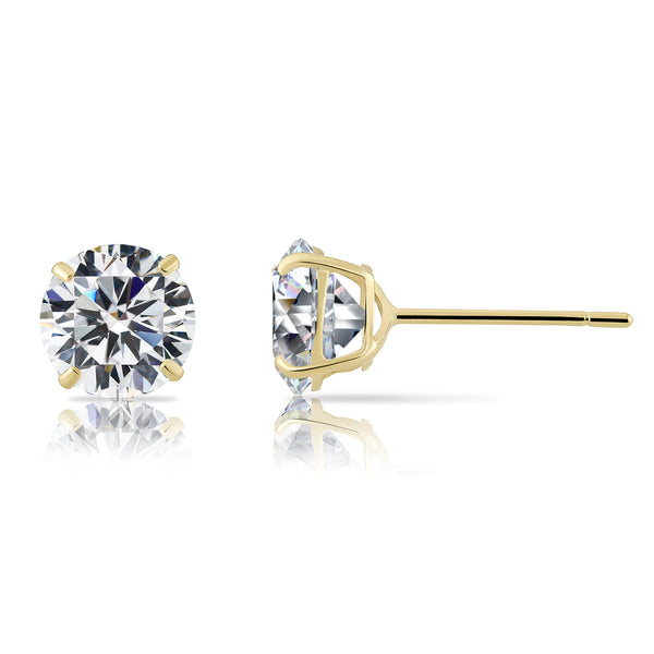 14k Yellow Gold Classic Cubic Zirconia Cubic Zirconia Stud Earrings with Pushbackings