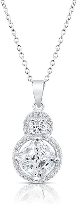 Sterling Silver Halo Double Circle Cubic Zirconia Pendant