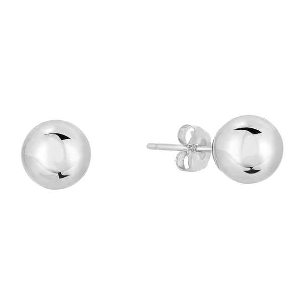 14K White Gold Classic Ball Stud Earrings - Pushback