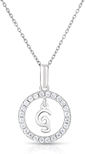Sterling Silver Cubic Zirconia Round Initial Pendant