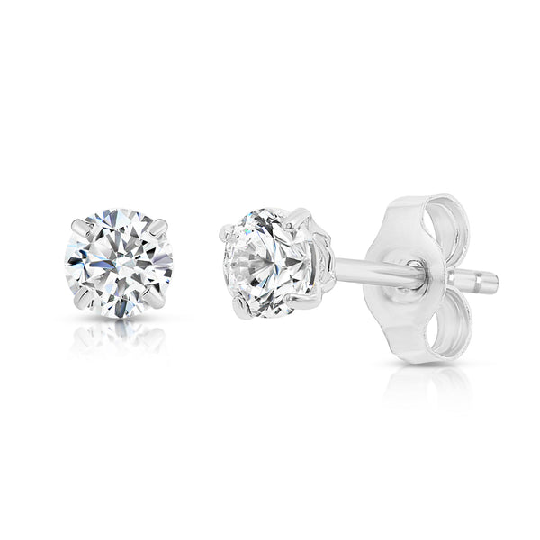 925 Sterling Silver 4 Prong Round Solitaire Cubic Zirconia Studs - Pushback