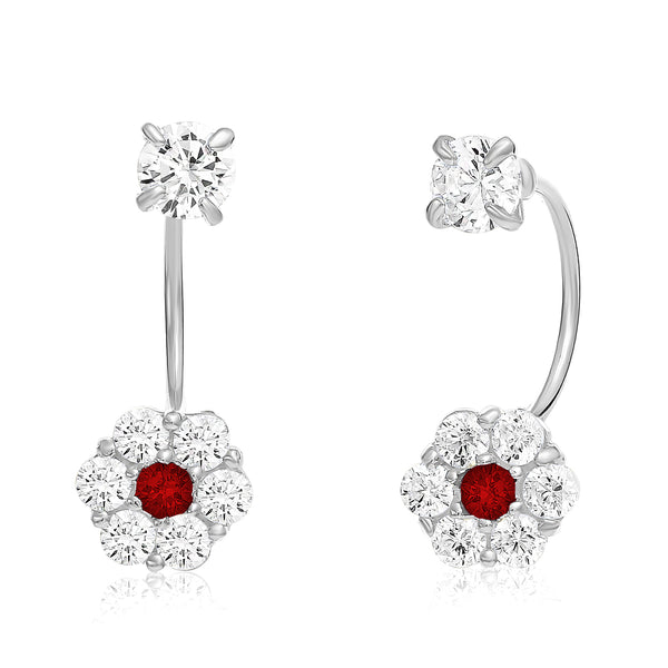 Sterling Silver Cubic Zirconia Flower Front-Back Drop Stud Earrings