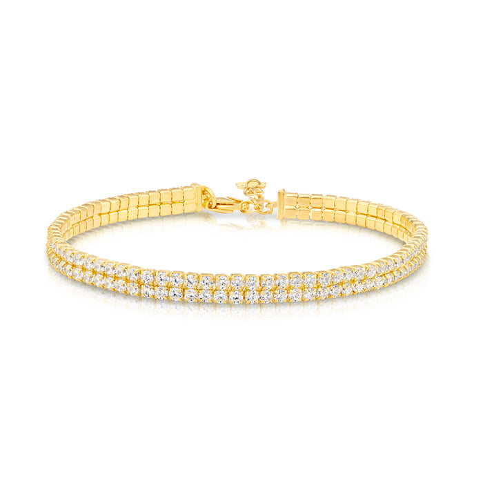 925 Solid Sterling Silver Yellow Tone Classic Tennis Bracelet