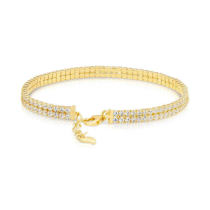 925 Solid Sterling Silver Yellow Tone Classic Tennis Bracelet