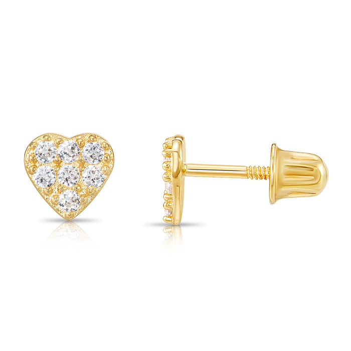 14k Gold Heart CZ Stud Earrings