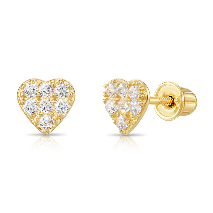 14k Gold Heart CZ Stud Earrings
