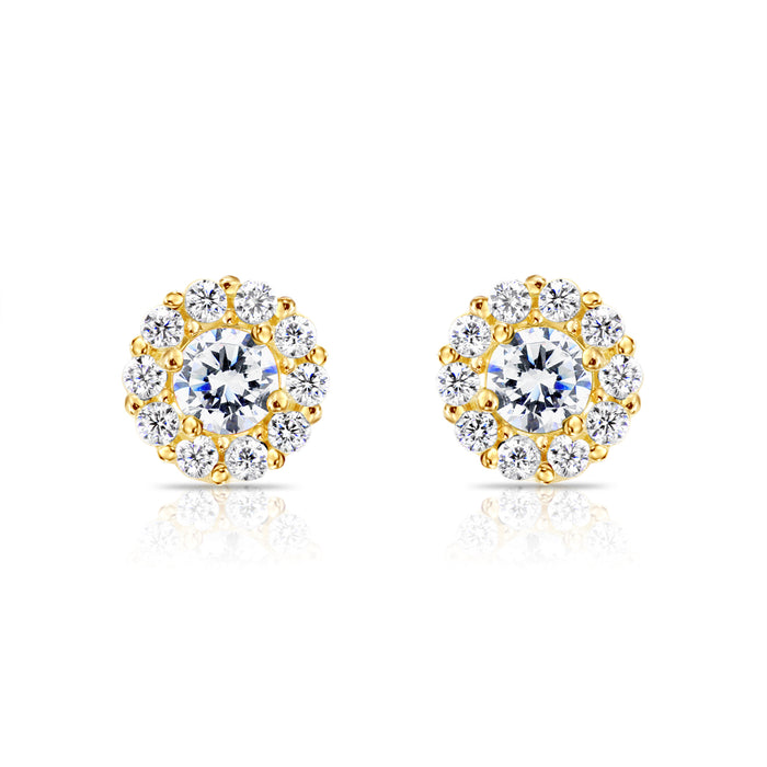 14k Gold Halo Birthstone Stud Earrings - Screwback (All 12 Colors Available) S92-4