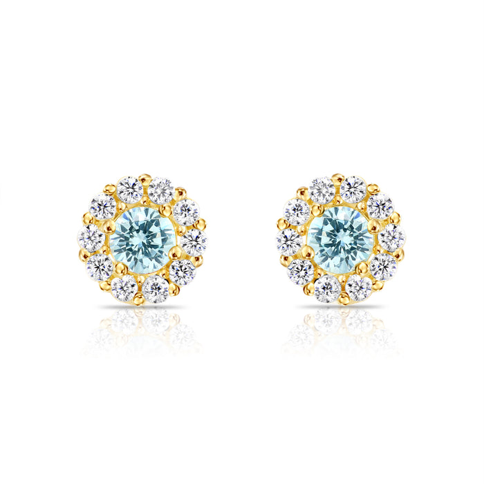 14k Gold Halo Birthstone Stud Earrings - Screwback (All 12 Colors Available) S92-4
