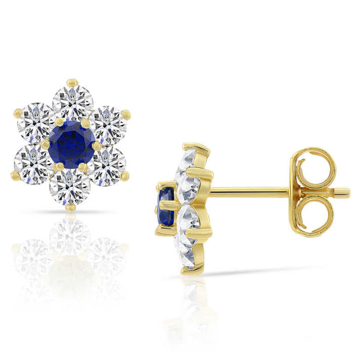 Sterling Silver CZ Birthstone Gold Plated Flower Stud Earring
