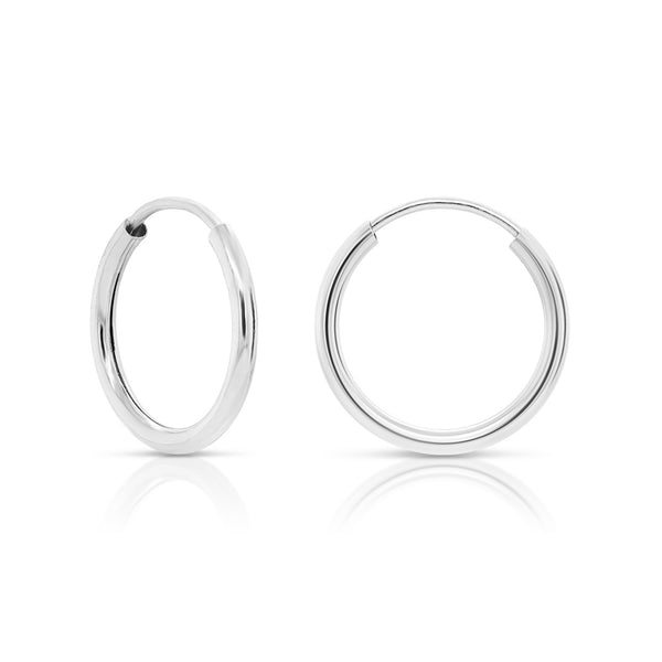 14K White Gold Endless Hoop Earrings, 1mm