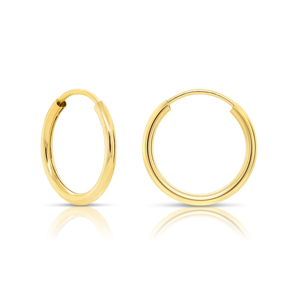 14K Yellow Gold Endless Hoop Earrings, 1mm