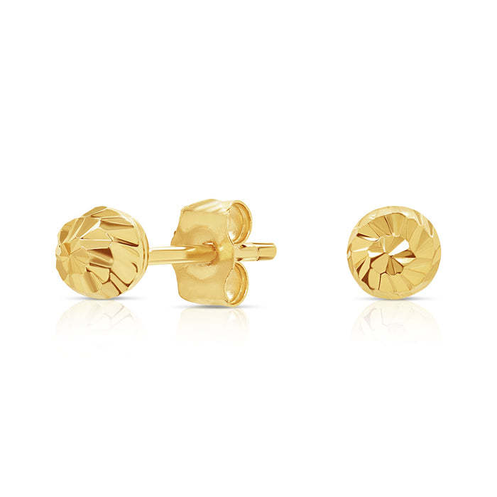 14k Yellow Gold Ball Diamond-Cut Stud Earrings - Pushback