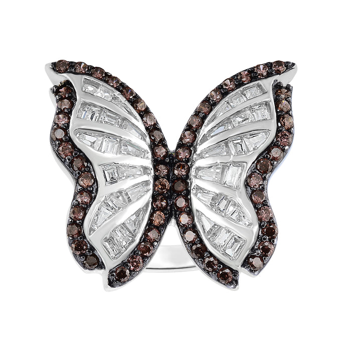 Sterling Silver Butterfly Cocktail Ring with White & Chocolate Color