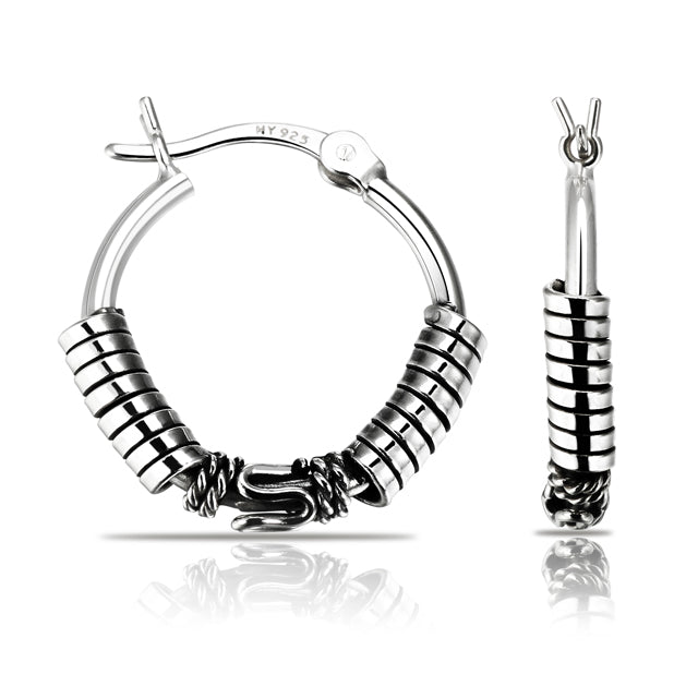 Bali Earrings in Sterling Silver, Balinese Hoop Spiral loop Design
