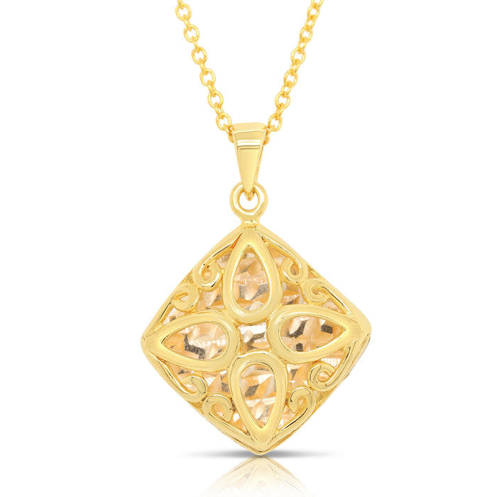 Sterling Silver Yellow Color Square Pendant